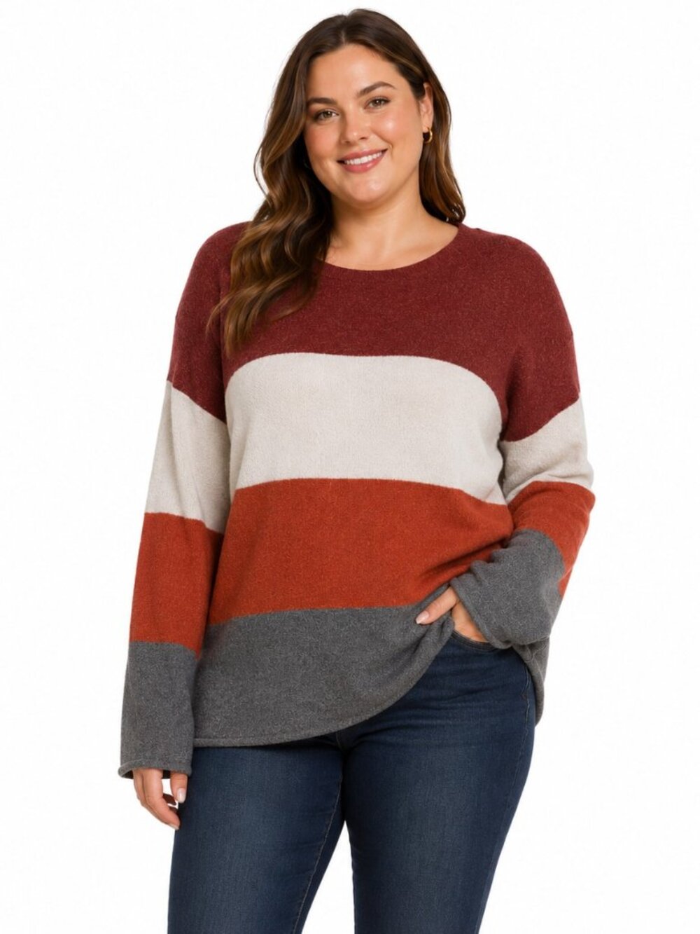Market & Spruce Womens Sweater Size 1X Striped Soft Pullover Colorblock